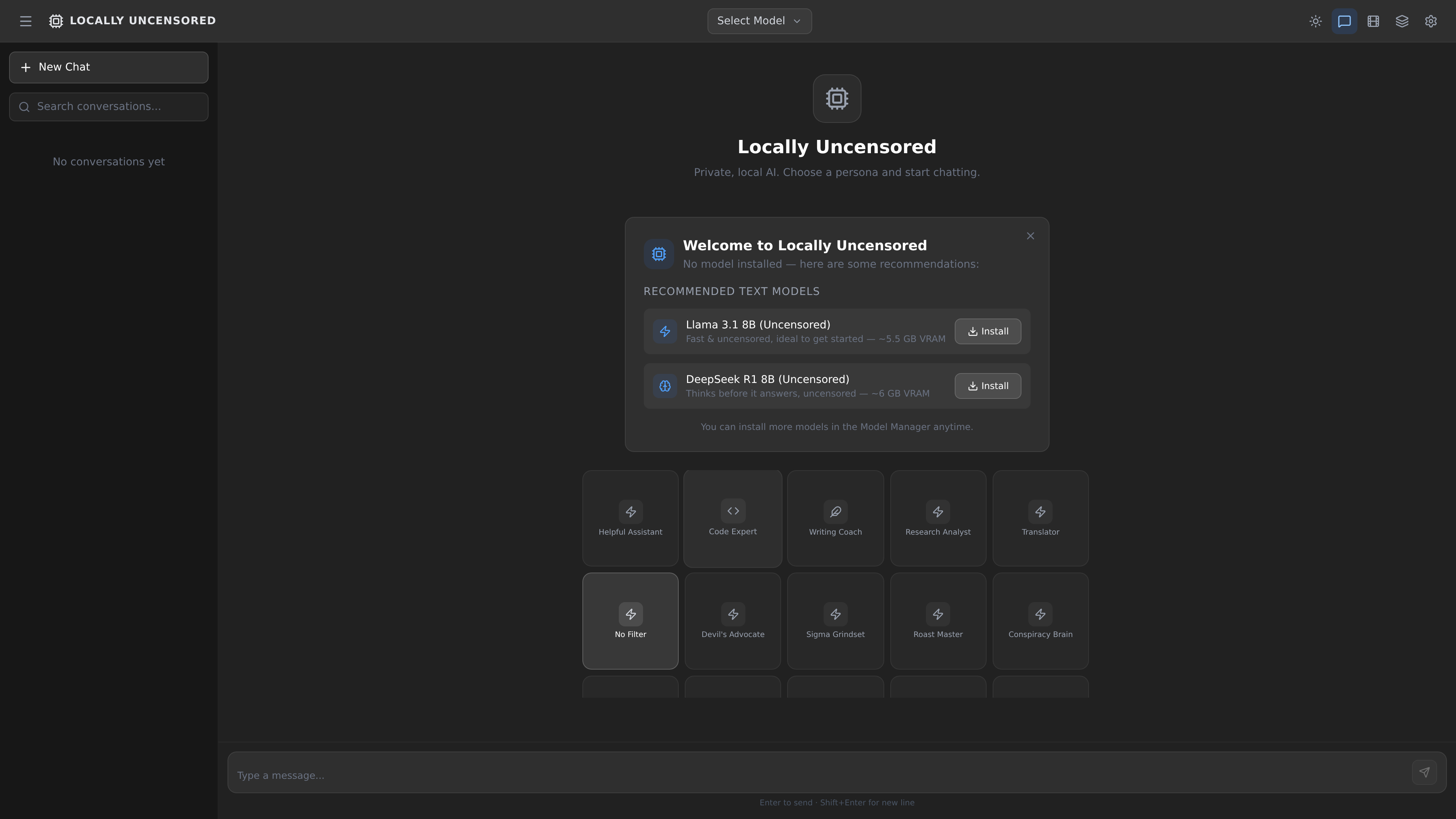 Locally Uncensored — AI Chat Interface